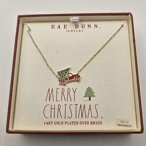Rae Dunn Christmas Tree Truck Necklace - 14kt Plated Gold Over Brass